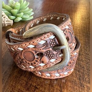 TEX TAN | 1978 Genuine Leather Western Cowboy Tooled Belt, Size 30